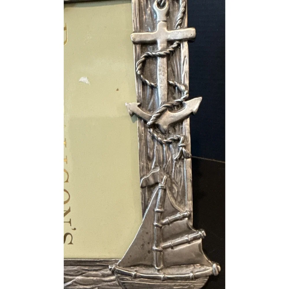 Silver Metal Picture Frame‎ 3 Dimensional Sailboat Lighthouse N0 GLASS 6 X 4